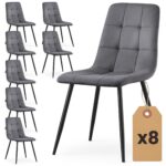 8x Welurowe krzesło tapicerowane pikowane Ciemny Grafit NERO Czarne nogi