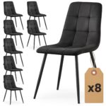 8x Welurowe krzesło tapicerowane pikowane Czarne NERO Czarne nogi