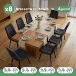 8x Welurowe krzesło tapicerowane pikowane Czarne NERO Czarne nogi - obrazek 3