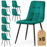 8x Welurowe krzesło tapicerowane pikowane Butelkowa Zieleń NERO Czarne nogi