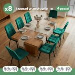 8x Welurowe krzesło tapicerowane pikowane Butelkowa Zieleń NERO Czarne nogi - obrazek 3