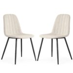 2x Welurowe krzesło tapicerowane pikowane Beżowe LUMO Czarne nogi