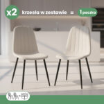 2x Welurowe krzesło tapicerowane pikowane Beżowe LUMO Czarne nogi - obrazek 3