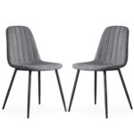 2x Welurowe krzesło tapicerowane pikowane Ciemny Grafit LUMO Czarne nogi