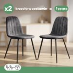 2x Welurowe krzesło tapicerowane pikowane Ciemny Grafit LUMO Czarne nogi - obrazek 3