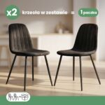 2x Welurowe krzesło tapicerowane pikowane Czarne LUMO Czarne nogi - obrazek 3