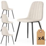 4x Welurowe krzesło tapicerowane pikowane Beżowe LUMO Czarne nogi