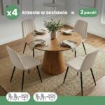4x Welurowe krzesło tapicerowane pikowane Beżowe LUMO Czarne nogi - obrazek 3