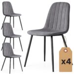 4x Welurowe krzesło tapicerowane pikowane Ciemny Grafit LUMO Czarne nogi