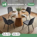 4x Welurowe krzesło tapicerowane pikowane Ciemny Grafit LUMO Czarne nogi - obrazek 3