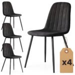 4x Welurowe krzesło tapicerowane pikowane Czarne LUMO Czarne nogi