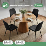 4x Welurowe krzesło tapicerowane pikowane Czarne LUMO Czarne nogi - obrazek 3