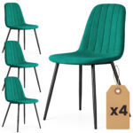 4x Welurowe krzesło tapicerowane pikowane Butelkowa Zieleń LUMO Czarne nogi