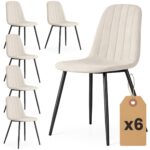 6x Welurowe krzesło tapicerowane pikowane Beżowe LUMO Czarne nogi