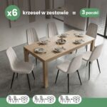 6x Welurowe krzesło tapicerowane pikowane Beżowe LUMO Czarne nogi - obrazek 3