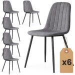 6x Welurowe krzesło tapicerowane pikowane Ciemny Grafit LUMO Czarne nogi