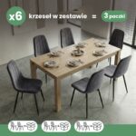 6x Welurowe krzesło tapicerowane pikowane Ciemny Grafit LUMO Czarne nogi - obrazek 3