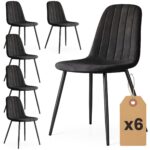 6x Welurowe krzesło tapicerowane pikowane Czarne LUMO Czarne nogi