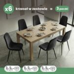 6x Welurowe krzesło tapicerowane pikowane Czarne LUMO Czarne nogi - obrazek 3