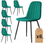 6x Welurowe krzesło tapicerowane pikowane Butelkowa Zieleń LUMO Czarne nogi