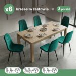 6x Welurowe krzesło tapicerowane pikowane Butelkowa Zieleń LUMO Czarne nogi - obrazek 3