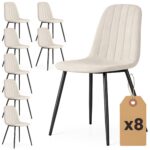 8x Welurowe krzesło tapicerowane pikowane Beżowe LUMO Czarne nogi