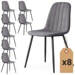 8x Welurowe krzesło tapicerowane pikowane Ciemny Grafit LUMO Czarne nogi