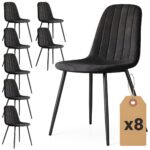 8x Welurowe krzesło tapicerowane pikowane Czarne LUMO Czarne nogi