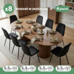 8x Welurowe krzesło tapicerowane pikowane Czarne LUMO Czarne nogi - obrazek 3