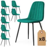 8x Welurowe krzesło tapicerowane pikowane Butelkowa Zieleń LUMO Czarne nogi