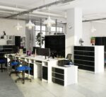 REGAŁ BIUROWY R 80 cm CLP 1 DRZWI 4 PÓŁKI BIAŁY / GRAFIT POŁYSK - obrazek 2