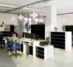 REGAŁ BIUROWY R 80 cm CLP 1 DRZWI 4 PÓŁKI BIAŁY / CZARNY POŁYSK - obrazek 2