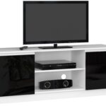 SZAFKA RTV 140 cm 2D 1P BIAŁA / CZARNY POŁYSK