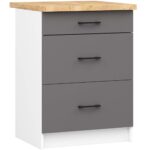 Szafka OLIWIA S60 3SZ + BLAT BIAŁA / GRAFIT SZARY