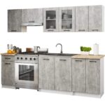 Zestaw szafek kuchennych z witryną OLIWIA 2.4m beton
