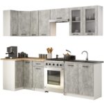 MEBLE KUCHENNE ZESTAW NAROŻNY Z WITRYNĄ OLIWIA 3M H720 BETON