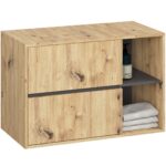 SZAFKA ŁAZIENKOWA POD UMYWALKĘ Z OTWORAMI VAMI W90 UM 2SZ 2P DĄB ARTISAN / GRAFIT SZARY