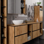 SZAFKA ŁAZIENKOWA POD UMYWALKĘ Z OTWORAMI VAMI W90 UM 2SZ 2P DĄB CRAFT / CZARNY - obrazek 4