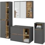 ZESTAW MEBLI ŁAZIENKOWYCH WISZĄCYCH Z OTWORAMI VAMI GRAFIT SZARY / DĄB ARTISAN