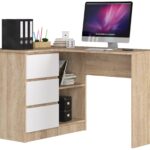 BIURKO NAROŻNE B16 124 cm LEWE 3 SZUFLADY DĄB SONOMA / BIAŁE