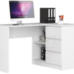 BIURKO NAROŻNE B16 124 cm PRAWE 3 SZUFLADY PK BIAŁE / BIAŁY POŁYSK