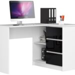 BIURKO NAROŻNE B16 124 cm PRAWE 3 SZUFLADY PK BIAŁE / CZARNY POŁYSK