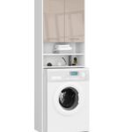 Słupek regał łazienkowy FIN nad pralkę - biały-cappuccino połysk - 2 drzwi