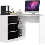 BIURKO NAROŻNE B16 124 cm LEWE 3 SZUFLADY PK BIAŁE / CZARNY POŁYSK