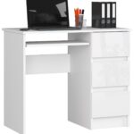 BIURKO KOMPUTEROWE A-6 90 cm PRAWE BIAŁE / BIAŁY POŁYSK