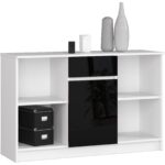 KOMODA B-17 120 cm 1 SZUFLADA 1 DRZWI PK BIAŁA / CZARNY POŁYSK