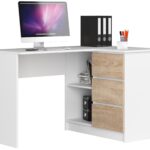 BIURKO NAROŻNE B16 124 cm PRAWE 3 SZUFLADY PK BIAŁE / SONOMA