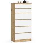 KOMODA K60 6SZ CLP PK DĄB ARTISAN / BIAŁY