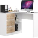 BIURKO NAROŻNE B16 124 cm LEWE 3 SZUFLADY PK BIAŁE / SONOMA