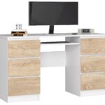 BIURKO KOMPUTEROWE A-11 135 cm 6 SZUFLAD PK BIAŁE / SONOMA